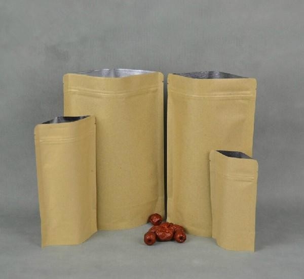 Custom Kraft Paper Stand Up Pouch , Environment Friendly Kraft Zipper Pouch Bags